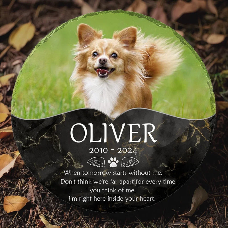 Custom Photo I'm Right Here Inside Your Heart - Memorial Personalized Custom Round Shaped Stone With Stand - Sympathy Gift For Pet Owners, Pet Lovers