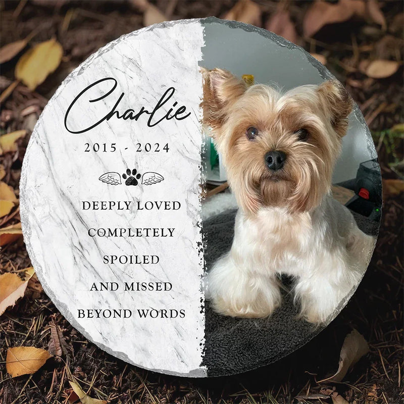 Custom Photo Deeply Loved And Missed Beyond Words - Memorial Personalized Custom Round Shaped Stone With Stand - Sympathy Gift For Pet Owners, Pet Lovers