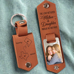 Custom Photo Mother Daughter Gifts - Personalized Engraved Leather Keychain