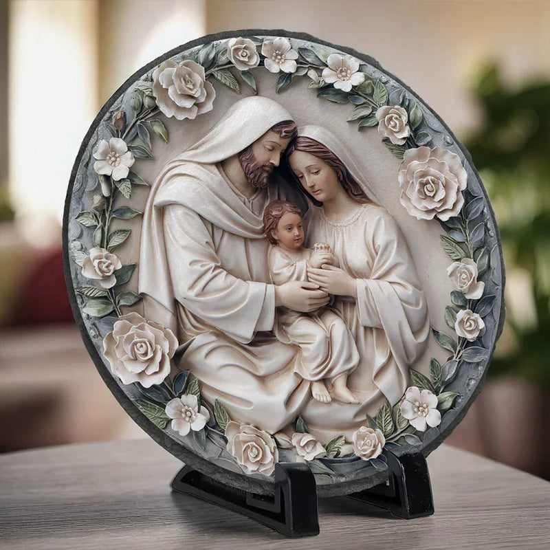 Faith, Hope, And Love - Family Personalized Custom 3D Effect Printed Round Shaped Stone With Stand - Gift For Family Members