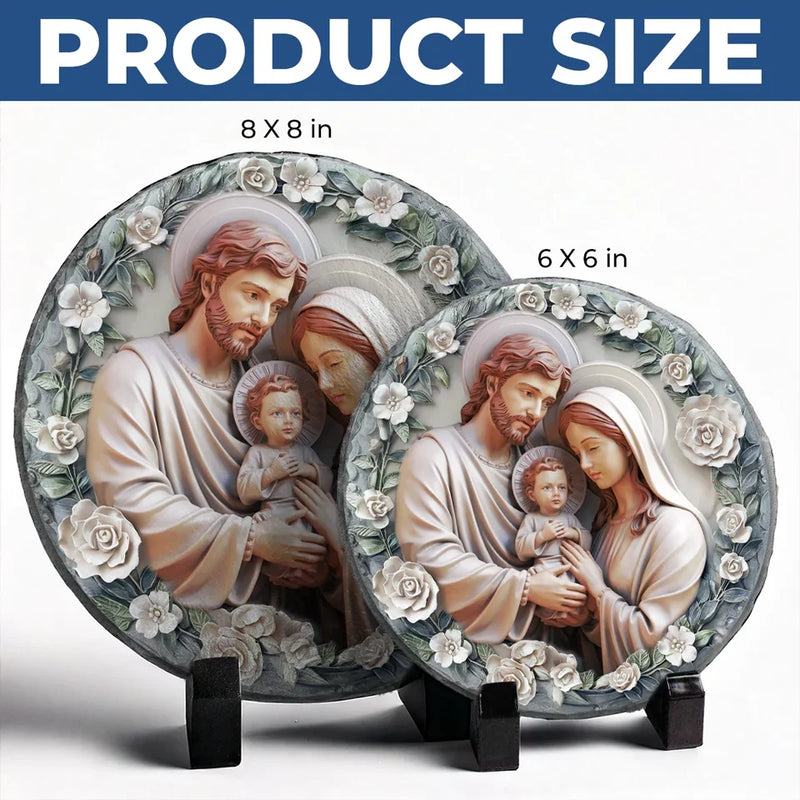 Faith, Hope, And Love - Family Personalized Custom 3D Effect Printed Round Shaped Stone With Stand - Gift For Family Members