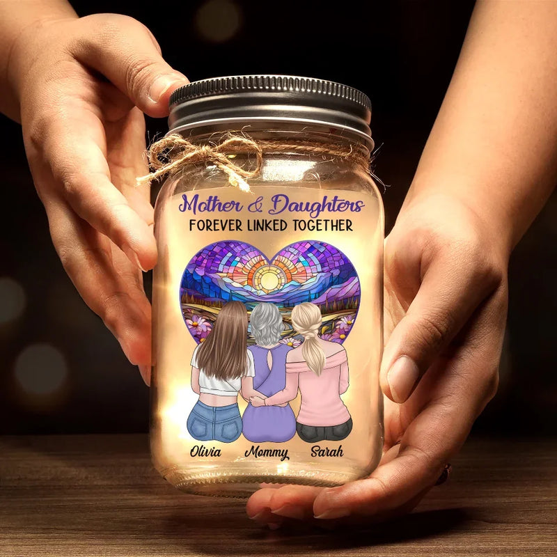 Daughters Are The Heart Of Their Mothers - Family Personalized Custom Mason Jar Light - Gift For Mom, Daughter