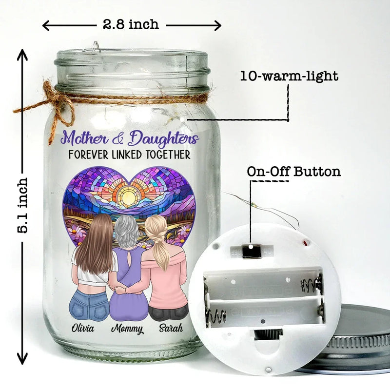 Daughters Are The Heart Of Their Mothers - Family Personalized Custom Mason Jar Light - Gift For Mom, Daughter