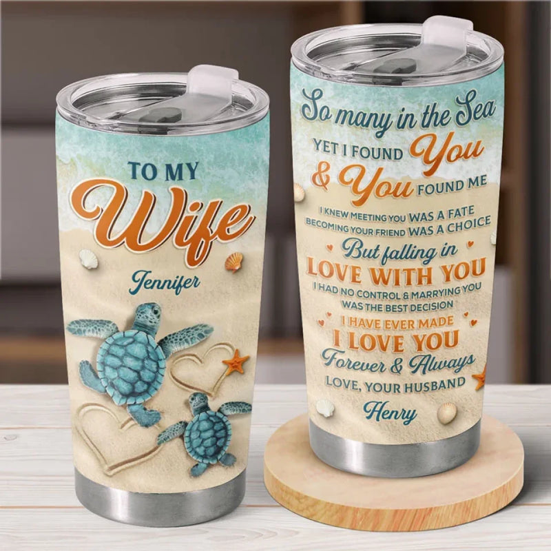 Two Turtles, One Heart - Couple Personalized Custom Tumbler - Gift For Husband Wife, Anniversary