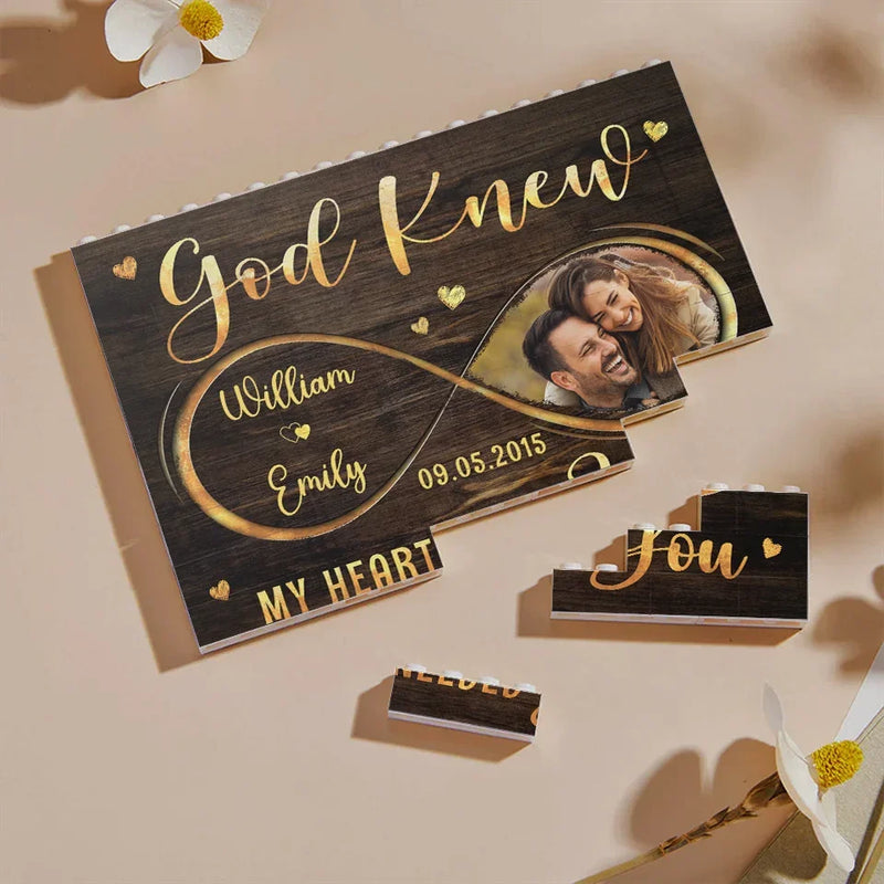 Custom Photo God Knew My Heart Needed You
 - Couple Personalized Custom Horizontal Rectangle Shaped Building Brick Blocks - Gift For Husband Wife, Anniversary