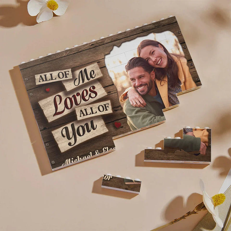 Custom Photo Two Hearts, One Soul- Couple Personalized Custom Horizontal Rectangle Shaped Building Brick Blocks - Gift For Husband Wife, Anniversary