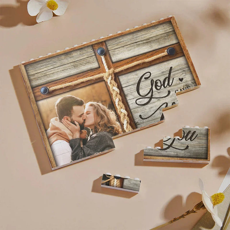 Custom Photo God Gave Me You - Couple Personalized Custom Horizontal Rectangle Shaped Building Brick Blocks - Gift For Husband Wife, Anniversary