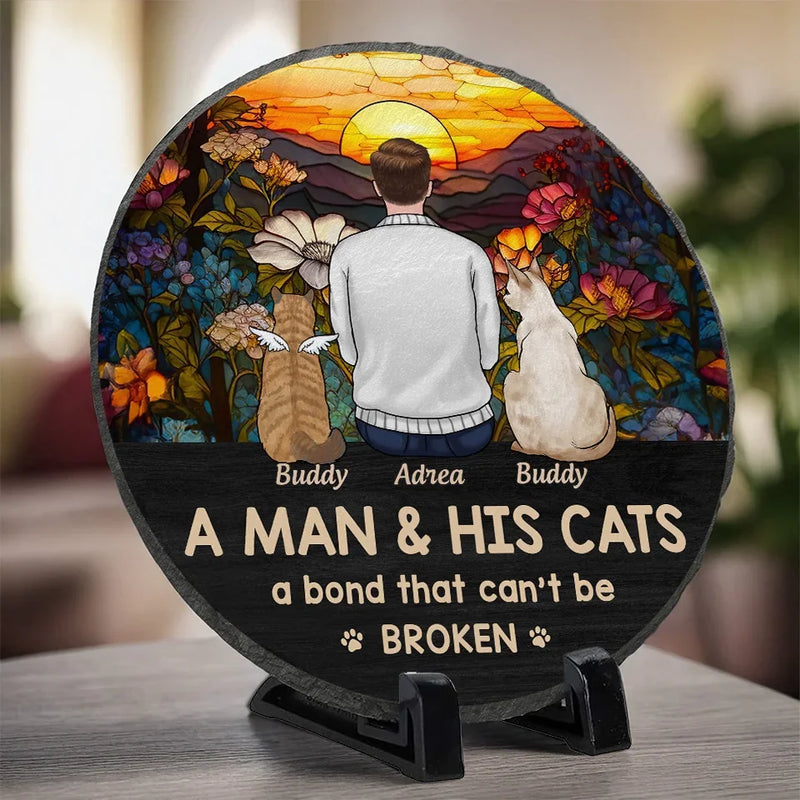 Just A Girl And Her Cat, A Bond That Can't Be Broken  - Memorial Personalized Custom Round Shaped Stone With Stand - Sympathy Gift For Pet Owners, Pet Lovers