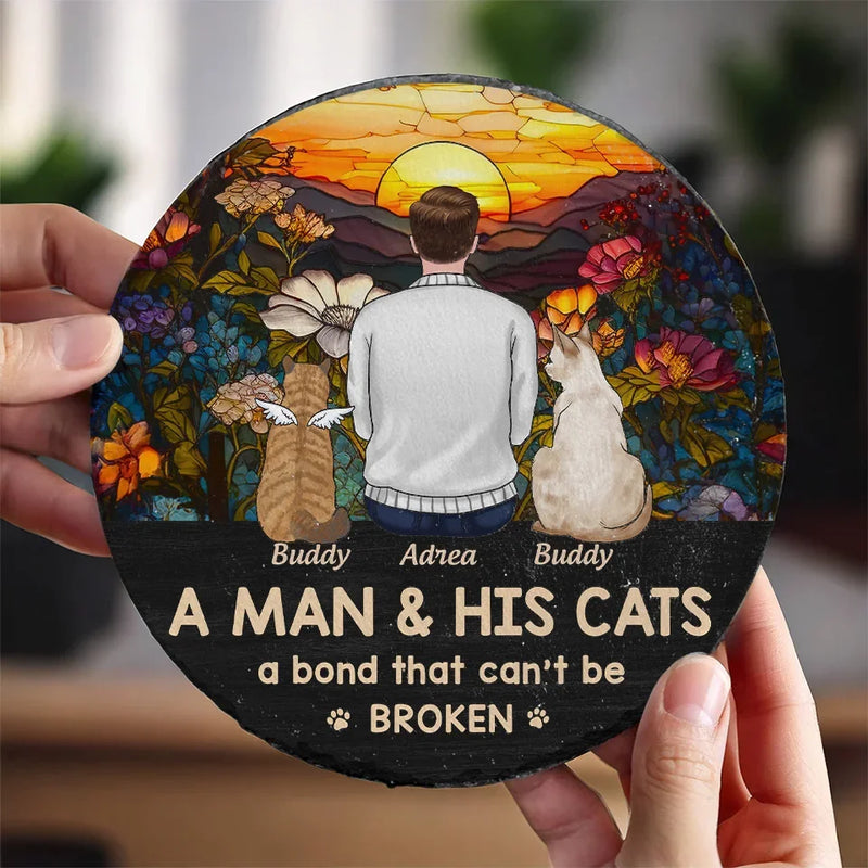 Just A Girl And Her Cat, A Bond That Can't Be Broken  - Memorial Personalized Custom Round Shaped Stone With Stand - Sympathy Gift For Pet Owners, Pet Lovers