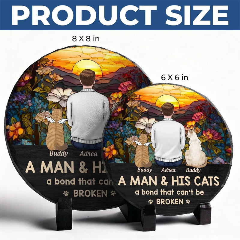 Just A Girl And Her Cat, A Bond That Can't Be Broken  - Memorial Personalized Custom Round Shaped Stone With Stand - Sympathy Gift For Pet Owners, Pet Lovers