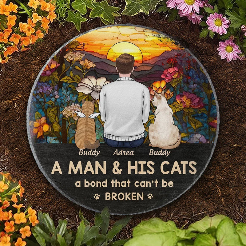 Just A Girl And Her Cat, A Bond That Can't Be Broken  - Memorial Personalized Custom Round Shaped Stone With Stand - Sympathy Gift For Pet Owners, Pet Lovers