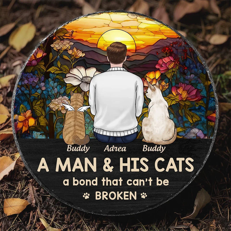 Just A Girl And Her Cat, A Bond That Can't Be Broken  - Memorial Personalized Custom Round Shaped Stone With Stand - Sympathy Gift For Pet Owners, Pet Lovers