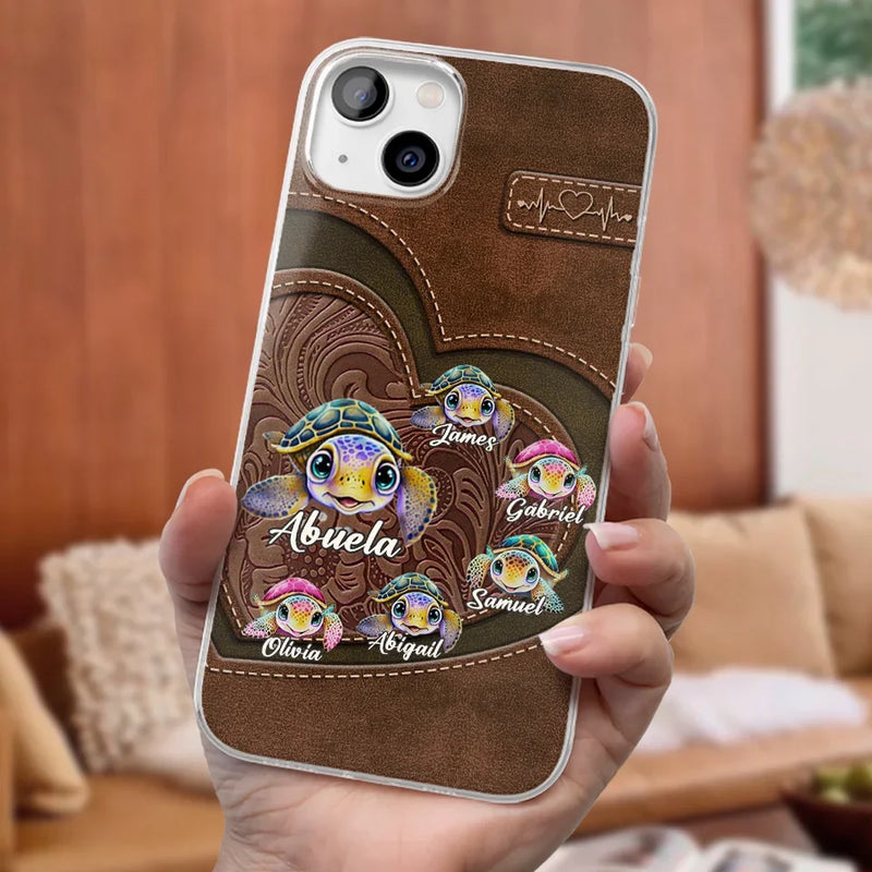 A Turtle Carries Its Home, Grandma Carries Generations Of Love - Family Personalized Custom Clear Phone Case - Gift For Mom, Grandma