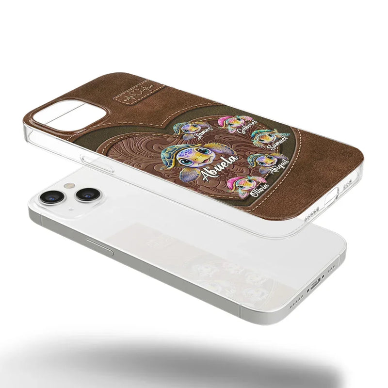 A Turtle Carries Its Home, Grandma Carries Generations Of Love - Family Personalized Custom Clear Phone Case - Gift For Mom, Grandma