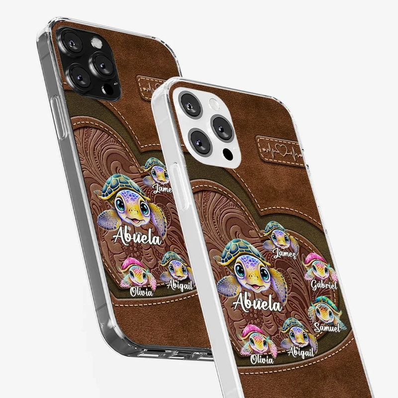 A Turtle Carries Its Home, Grandma Carries Generations Of Love - Family Personalized Custom Clear Phone Case - Gift For Mom, Grandma