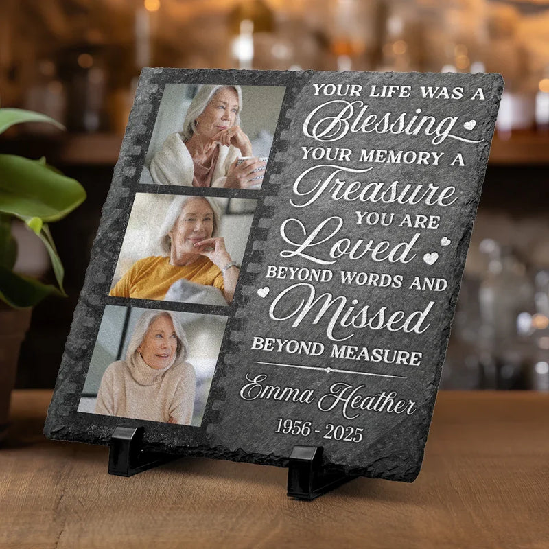 Custom Photo Remembering Our Love That Guides Us Forever - Memorial Personalized Custom Square Shaped Stone With Stand - Sympathy Gift For Family Members