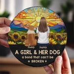 Just A Girl And Her Dog, A Bond That Can't Be Broken  - Memorial Personalized Custom Round Shaped Stone With Stand - Sympathy Gift For Pet Owners, Pet Lovers