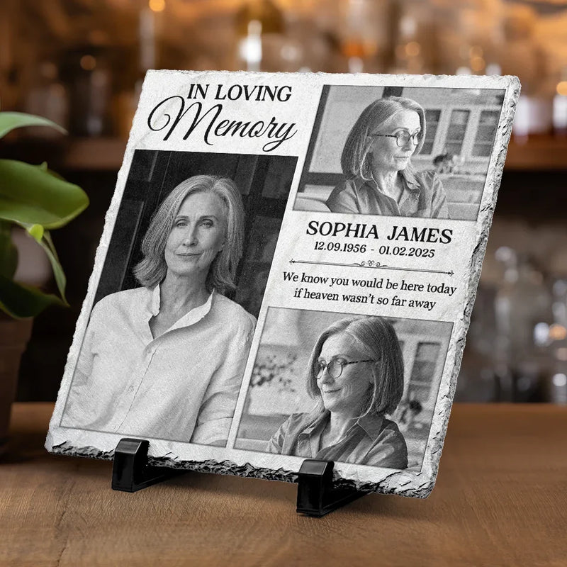 Custom Photo Love Shines Brightly Through Our Memories - Memorial Personalized Custom Square Shaped Stone With Stand - Sympathy Gift For Family Members