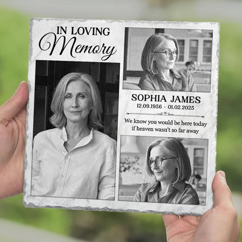 Custom Photo Love Shines Brightly Through Our Memories - Memorial Personalized Custom Square Shaped Stone With Stand - Sympathy Gift For Family Members
