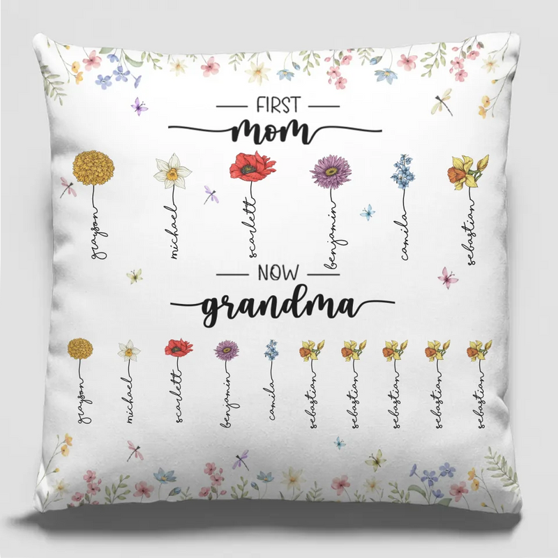 The Love Of Mom And Grandma Blossoms Like The Brightest Flowers - Family Personalized Custom Pillow - Gift For Mom, Grandma