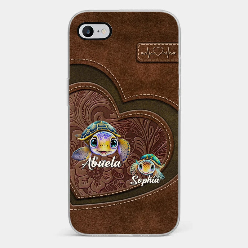 A Turtle Carries Its Home, Grandma Carries Generations Of Love - Family Personalized Custom Clear Phone Case - Gift For Mom, Grandma