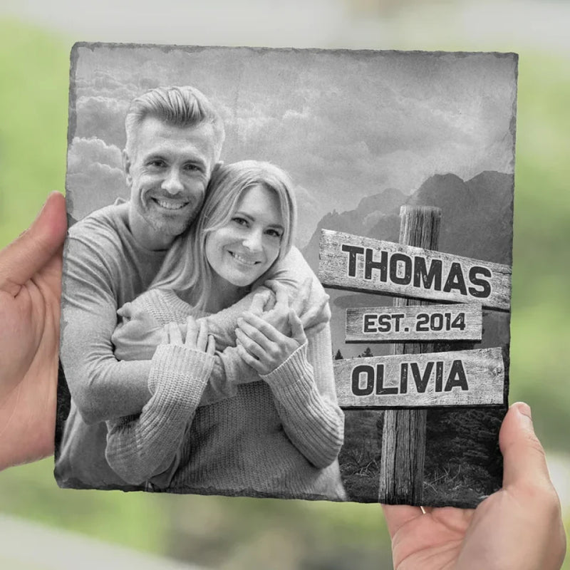 Custom Photo We Create A Beautiful Story - Couple Personalized Custom Square Shaped Stone With Stand - Gift For Husband Wife, Anniversary