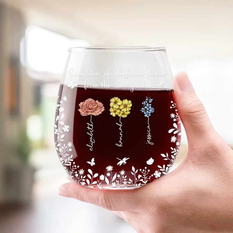 Together, We Are A Garden Of Love - Family Personalized Custom Wine Glass - Gift For Mom, Daughter