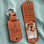 Custom Photo Our Hearts Forever - Family Personalized Custom Engraved Leather Keychain - Gift For Mom, Grandma