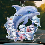 Like A Dolphin, Grandma Brings Joy With Every Wave - Family Personalized Custom Car Ornament - Acrylic Custom Shaped - Gift For Mom, Grandma