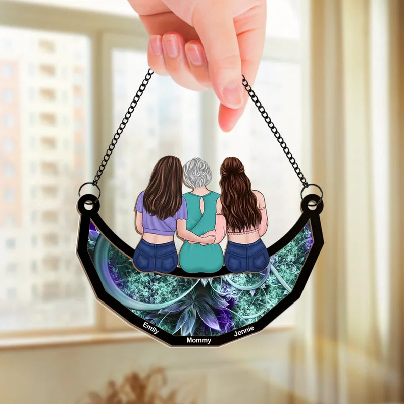 Side By Side, Heart To Heart - Family Personalized Window Hanging Suncatcher Ornament - Gift For Mom, Daughter