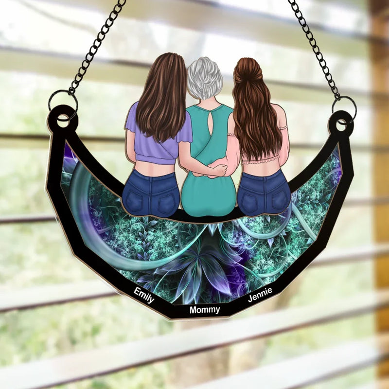 Side By Side, Heart To Heart - Family Personalized Window Hanging Suncatcher Ornament - Gift For Mom, Daughter
