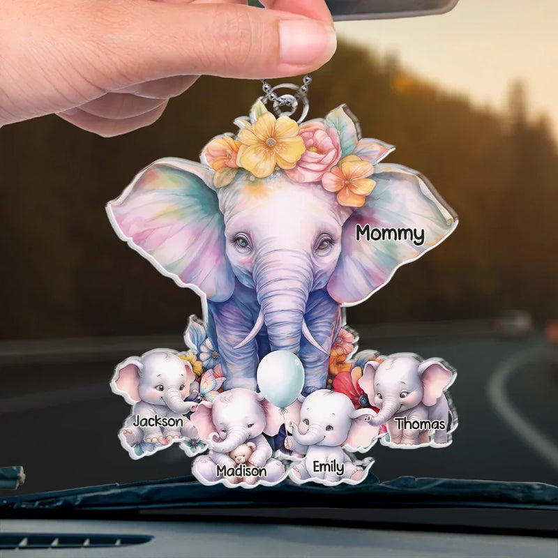 Grandma’s Love Stands Tall And Unwavering, Just Like An Elephant - Family Personalized Custom Car Ornament - Acrylic Custom Shaped - Gift For Mom, Grandma