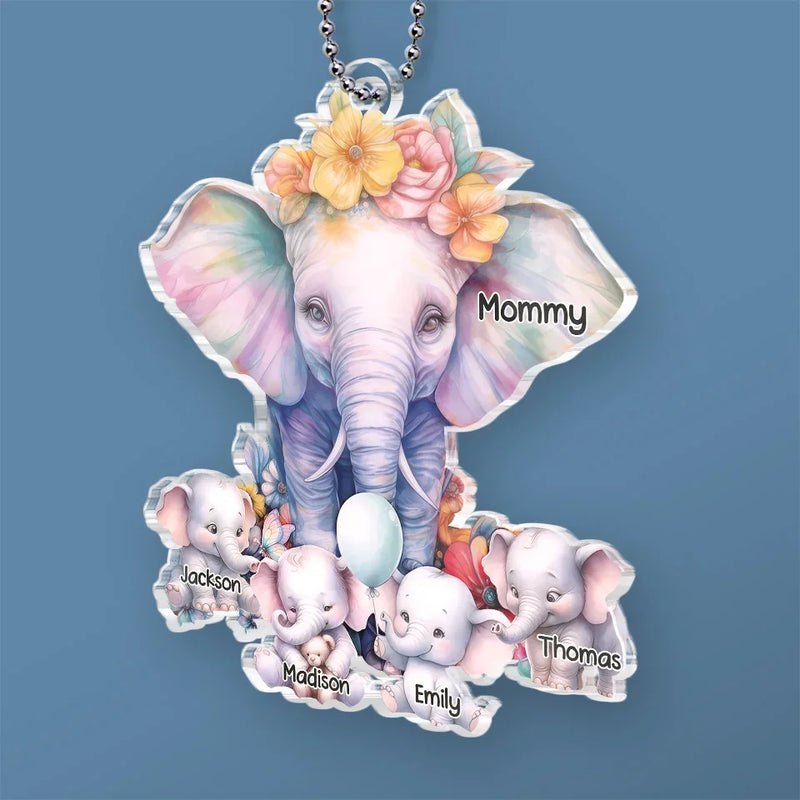 Grandma’s Love Stands Tall And Unwavering, Just Like An Elephant - Family Personalized Custom Car Ornament - Acrylic Custom Shaped - Gift For Mom, Grandma