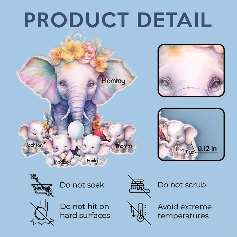 Grandma’s Love Stands Tall And Unwavering, Just Like An Elephant - Family Personalized Custom Car Ornament - Acrylic Custom Shaped - Gift For Mom, Grandma