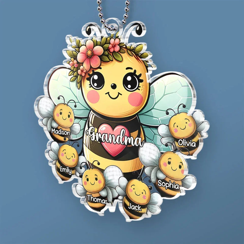 Like A Bee, Grandma Fills Our Lives With Sweetness - Family Personalized Custom Car Ornament - Acrylic Custom Shaped - Gift For Mom, Grandma