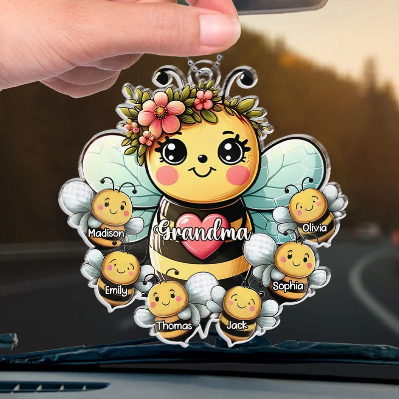 Like A Bee, Grandma Fills Our Lives With Sweetness - Family Personalized Custom Car Ornament - Acrylic Custom Shaped - Gift For Mom, Grandma