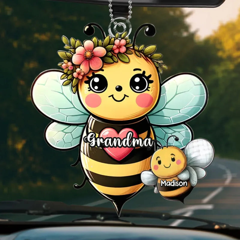 Like A Bee, Grandma Fills Our Lives With Sweetness - Family Personalized Custom Car Ornament - Acrylic Custom Shaped - Gift For Mom, Grandma
