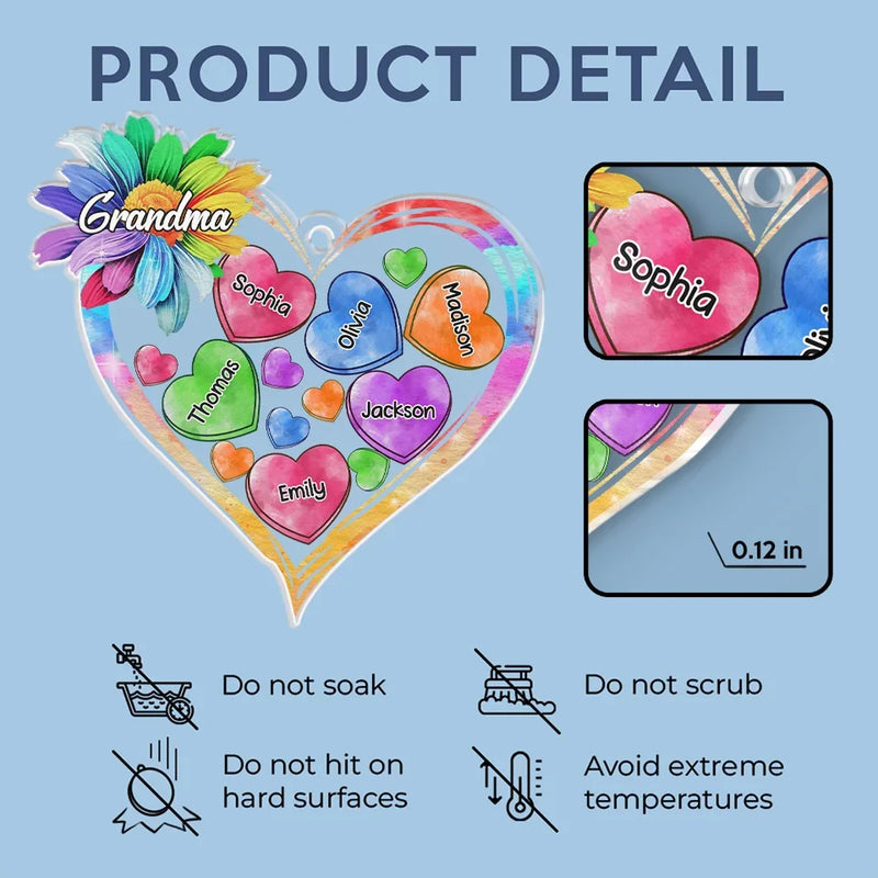 A Grandma’s Heart Is Where The Most Beautiful Flowers Grow - Family Personalized Custom Car Ornament - Acrylic Custom Shaped - Gift For Mom, Grandma