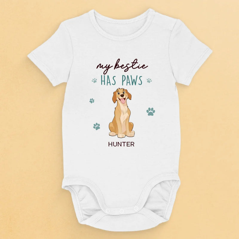My Bestie Is Furry And Fabulous - Dog Personalized Custom Baby Onesie - Baby Shower Gift, Gift For Pet Owners, Pet Lovers