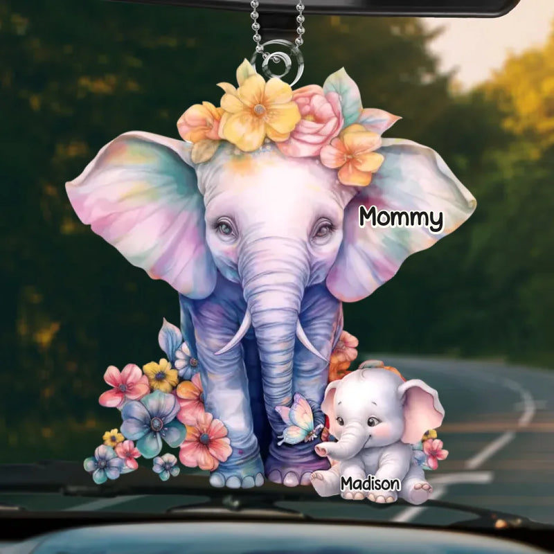 Grandma’s Love Stands Tall And Unwavering, Just Like An Elephant - Family Personalized Custom Car Ornament - Acrylic Custom Shaped - Gift For Mom, Grandma