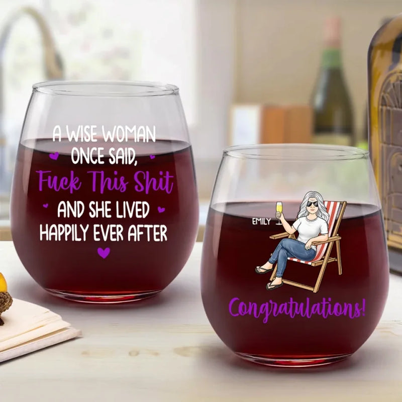 Say Goodbye To Alarms And Hello To Relaxation - Personalized Custom Wine Glass - Appreciation, Retirement Gift For Coworkers, Work Friends, Colleagues