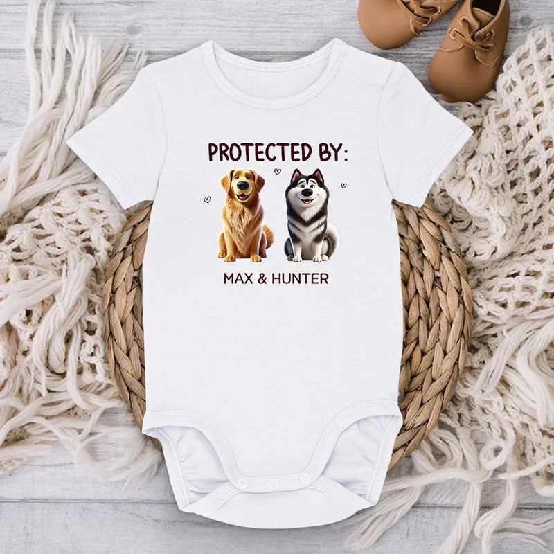 Protected By Paws And A Wagging Tail - Dog Personalized Custom Baby Onesie - Baby Shower Gift, Gift For Pet Owners, Pet Lovers