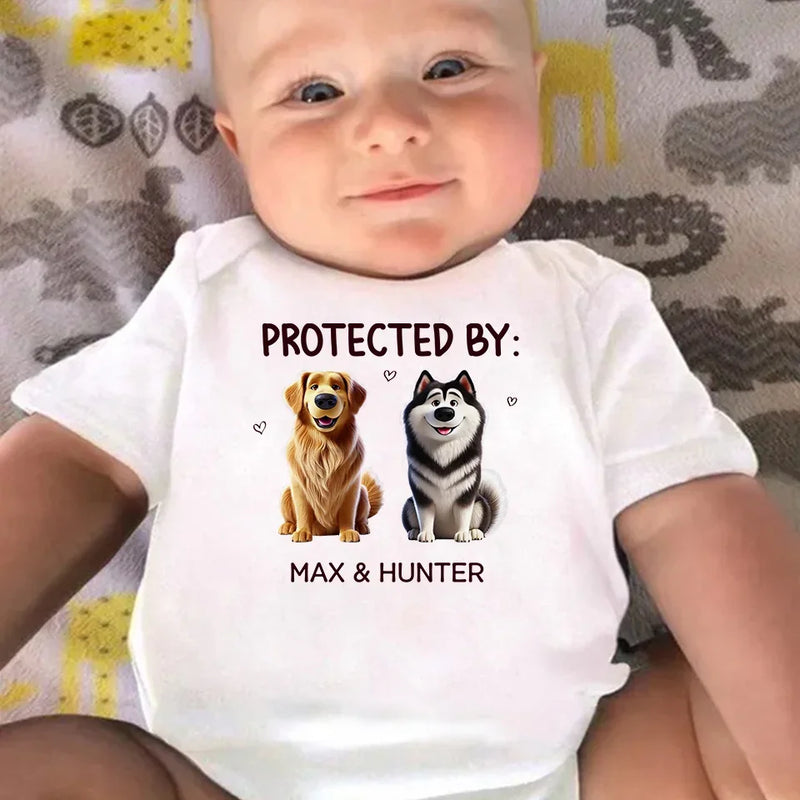 Protected By Paws And A Wagging Tail - Dog Personalized Custom Baby Onesie - Baby Shower Gift, Gift For Pet Owners, Pet Lovers
