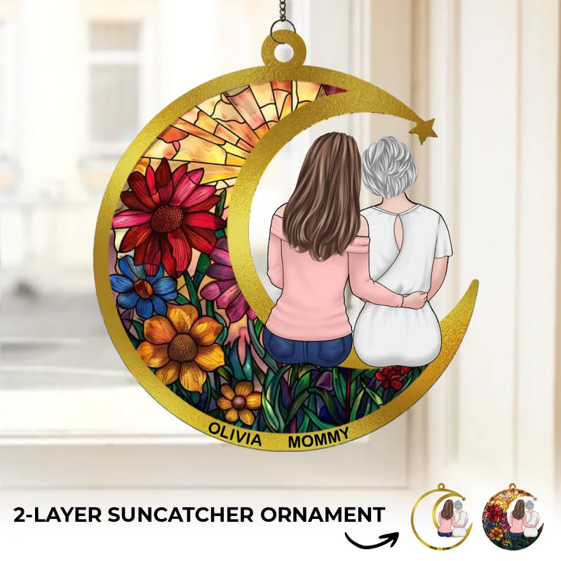 No Place Is Warmer Than By Your Side - Family Personalized Window Hanging Suncatcher Ornament - Gift For Mom, Daughter
