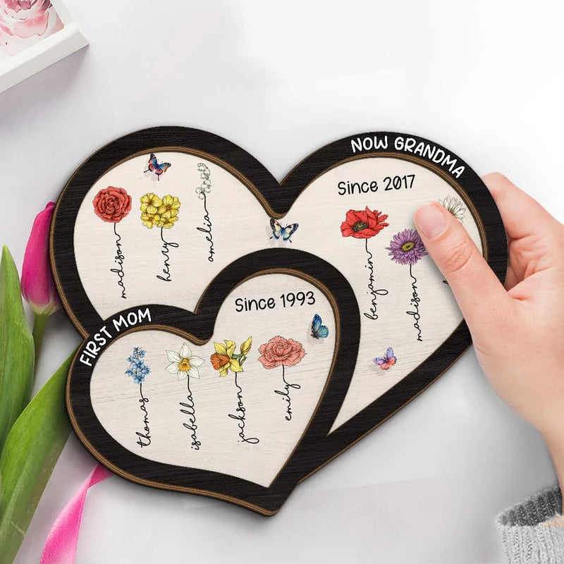 Two Generations Of Love - Family Personalized Custom 2-Layered Wooden Plaque With Stand - Gift For Mom, Grandma