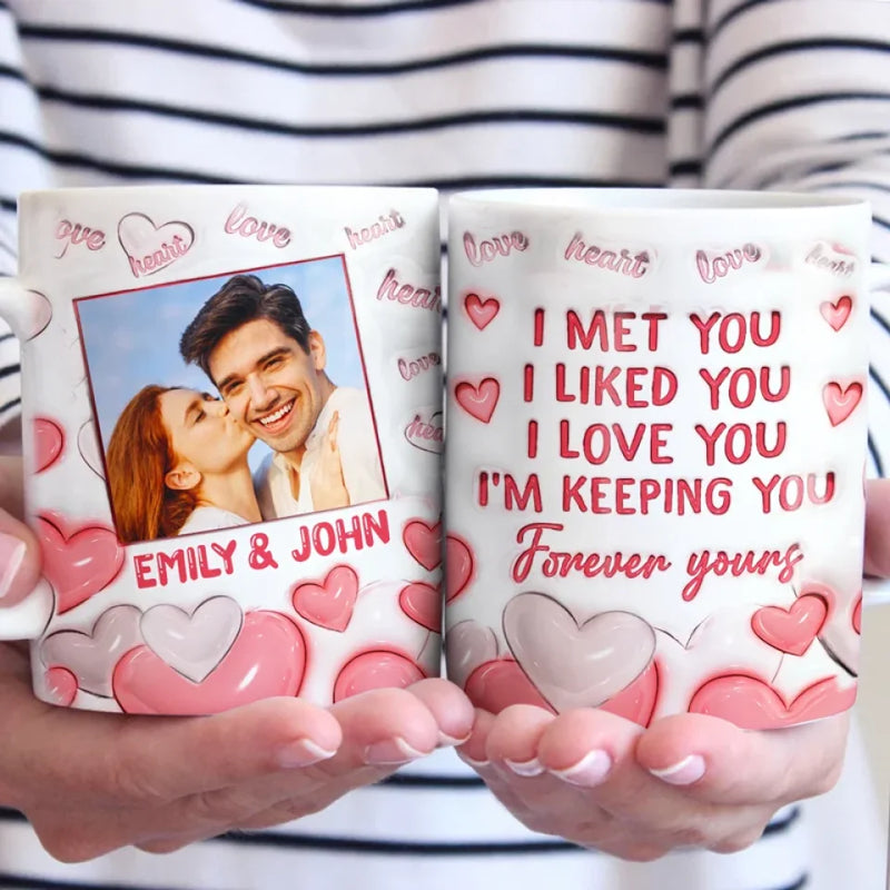 Custom Photo I Can't Help Falling In Love With You - Couple Personalized Custom 3D Inflated Effect Printed Mug - Gift For Husband Wife, Anniversary