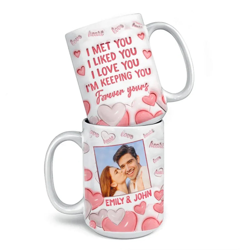 Custom Photo I Can't Help Falling In Love With You - Couple Personalized Custom 3D Inflated Effect Printed Mug - Gift For Husband Wife, Anniversary