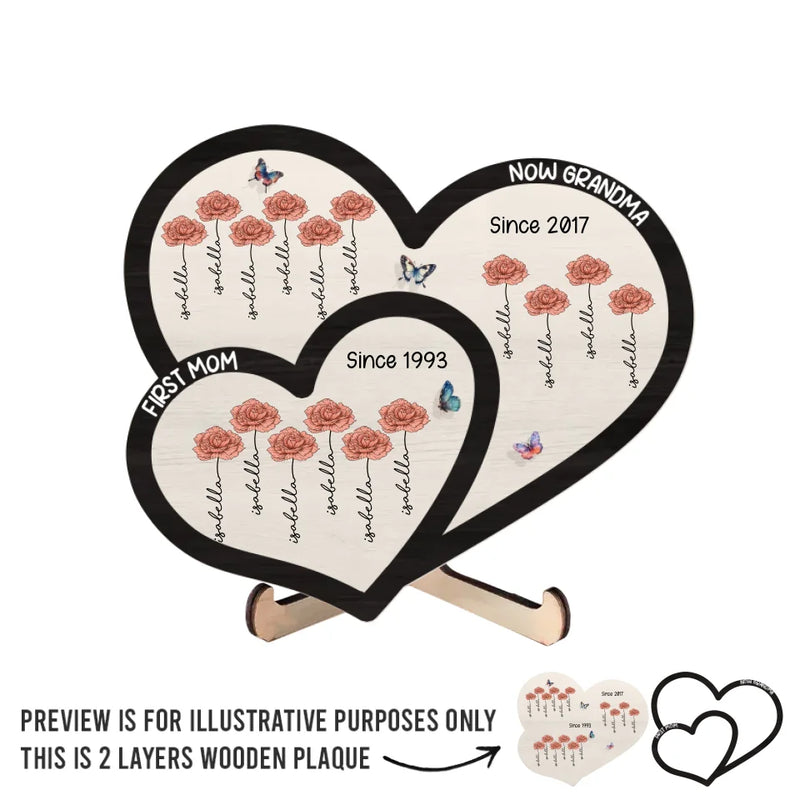Two Generations Of Love - Family Personalized Custom 2-Layered Wooden Plaque With Stand - Gift For Mom, Grandma