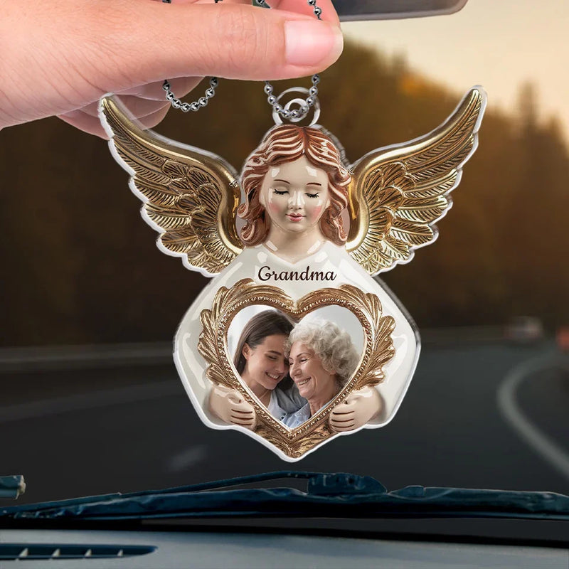 Custom Photo Love Never Departs, It Only Transforms - Memorial Personalized Custom Car Ornament - Acrylic Custom Shaped - Sympathy Gift For Family Members