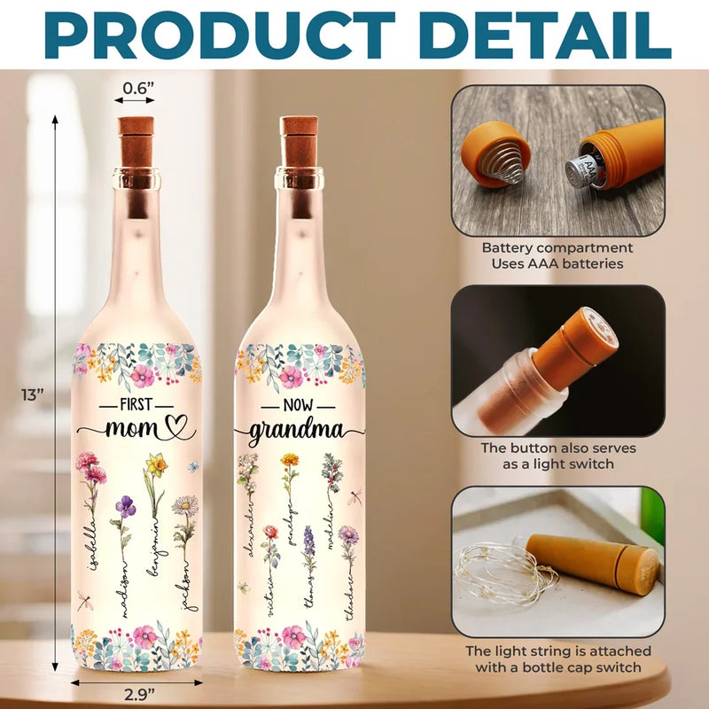 Every Flower Reminds Me Of Your Kindness - Family Personalized Custom Bottle Lamp - Gift For Mom, Grandma